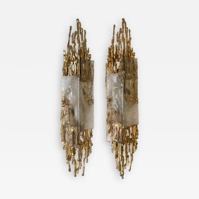 Claude Victor Boeltz Pair of Gilt Bronze Murano Glass Sconces by Claude Victor Boeltz France 1970s