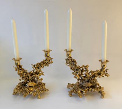 Claude Victor Boeltz Pair of Gilt Bronze and Quartz Candlesticks by Boeltz France 1970s