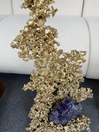 Claude Victor Boeltz Pair of Large Gilt Bronze and Amethyst Sculpture by Boeltz France 1970s
