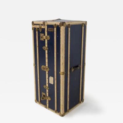 Claudia Mori Vintage Italian brass and blue leather travel cabinet by Claudia Mori