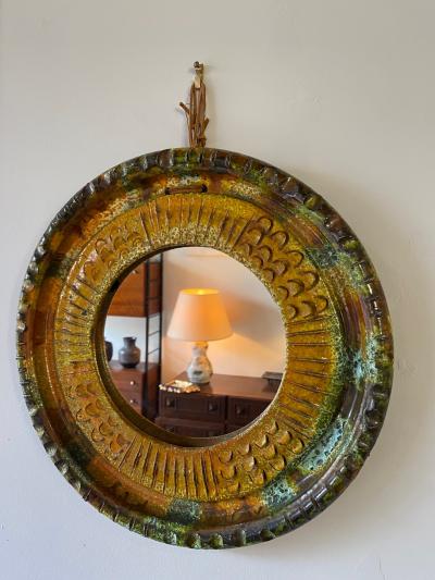 Claudio Pulli Ceramic Mirror by Claudio Pulli Italy 1960s