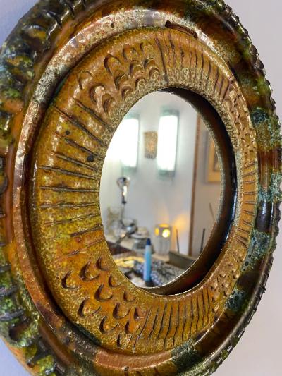 Claudio Pulli Ceramic Mirror by Claudio Pulli Italy 1960s