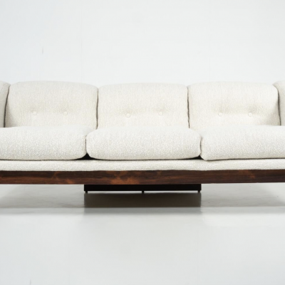 Claudio Salocchi Mid Century Sofa Oriolo by Claudio Salocchi for Sormani Wood and White Fabric