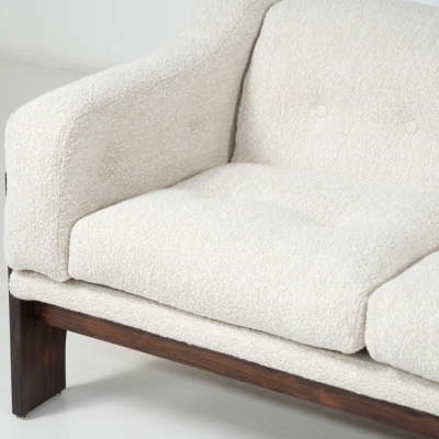 Claudio Salocchi Mid Century Sofa Oriolo by Claudio Salocchi for Sormani Wood and White Fabric