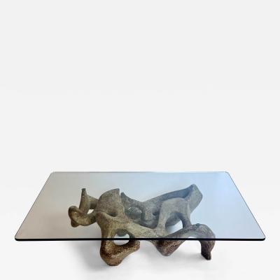 Claudio Trevi 1970s Rectangular Coffee Table in Cement and Transparent Glass by Claudio Trevi
