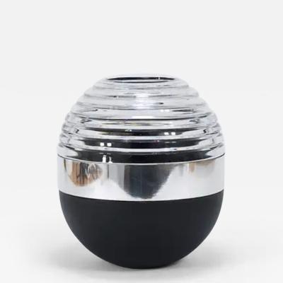 Claus Josef Riedel Riedel x Mesa Design Ball Vase Black Crystal Glass Silver Post Modern Italy
