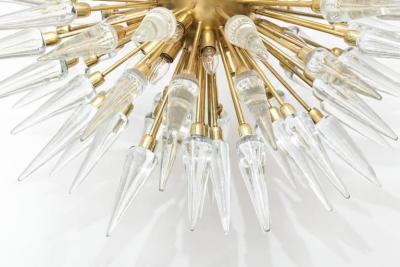 Clear Murano Glass and Unlacquered Brass Sputnik Starburst Chandelier Italy