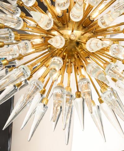 Clear Murano Glass and Unlacquered Brass Sputnik Starburst Chandelier Italy