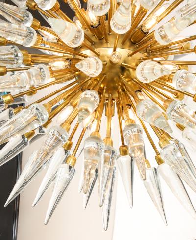 Clear Murano Glass and Unlacquered Brass Sputnik Starburst Chandelier Italy