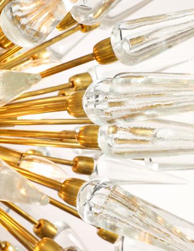 Clear Murano Glass and Unlacquered Brass Sputnik Starburst Chandelier Italy