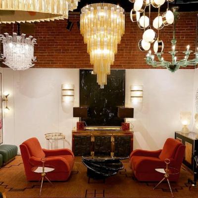 Clear and Gold Tiered Murano Glass and Chrome Flush Mount Chandelier Italy 60 