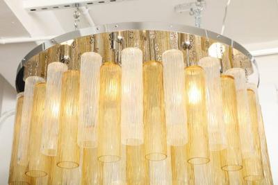 Clear and Gold Tiered Murano Glass and Chrome Flush Mount Chandelier Italy 60 