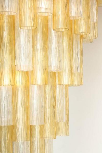 Clear and Gold Tiered Murano Glass and Chrome Flush Mount Chandelier Italy 60 