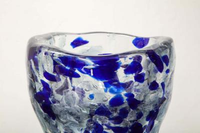 Clear and Royal Blue Murano Glass Pollock Vase