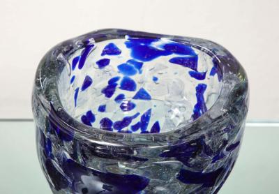 Clear and Royal Blue Murano Glass Pollock Vase