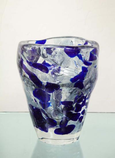 Clear and Royal Blue Murano Glass Pollock Vase