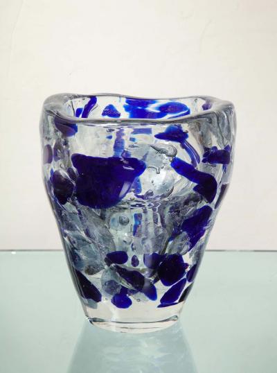 Clear and Royal Blue Murano Glass Pollock Vase