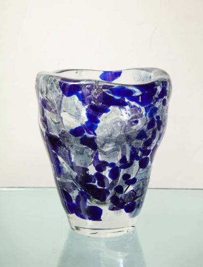 Clear and Royal Blue Murano Glass Pollock Vase