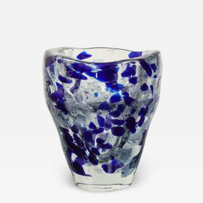 Clear and Royal Blue Murano Glass Pollock Vase