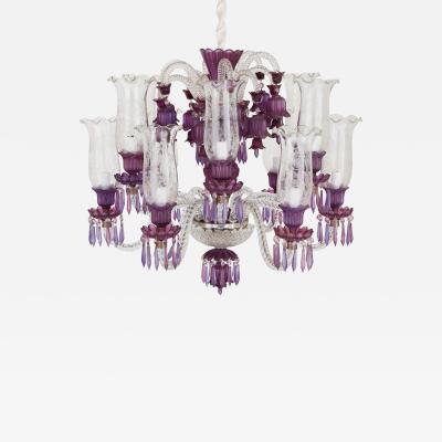 Clear and purple cut glass chandelier in the Belle poque style