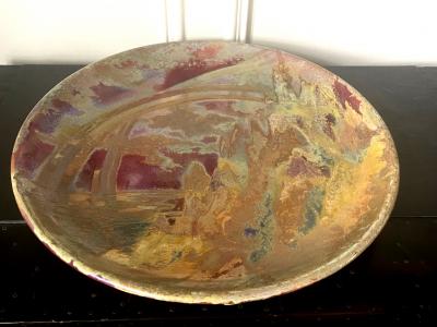 Clement Massier Large Art Nouveau Ceramic Landscape Plate with Luster Glaze by Clement Massier