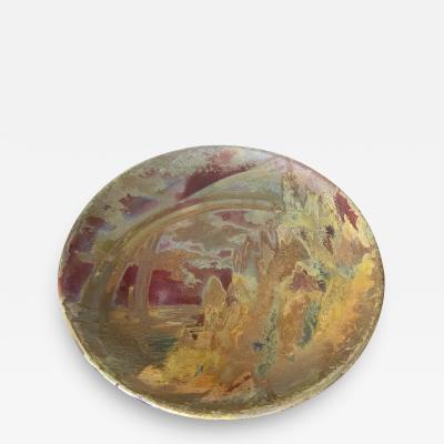 Clement Massier Large Art Nouveau Ceramic Landscape Plate with Luster Glaze by Clement Massier