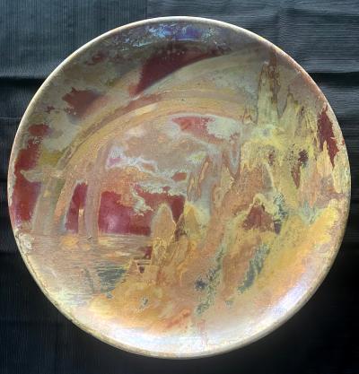 Clement Massier Large Art Nouveau Ceramic Landscape Plate with Luster Glaze by Clement Massier