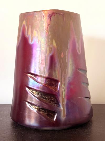 Clement Massier Large French Ceramic Vase with Iridescent Glaze by Clement Massier