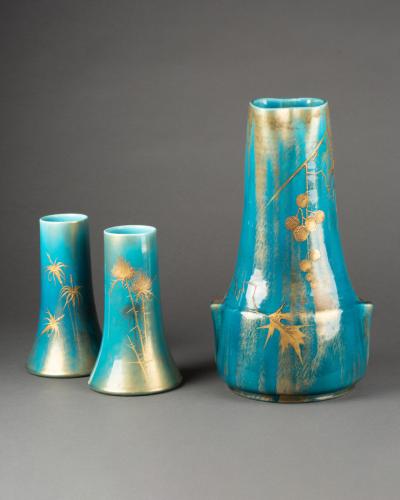 Clement Massier Set of Three French Vases by Clement Messier and Lucien Levy Dhurmer