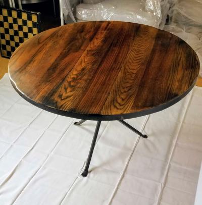 Cleo Baldon Cleo Baldom Round Wrought Iron Round Smoked Oak Dining Table El Monte CA 1960s