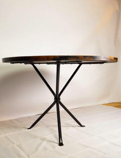 Cleo Baldon Cleo Baldon Wrought Iron and Oak 42 Dining Game Table Terra 1960s