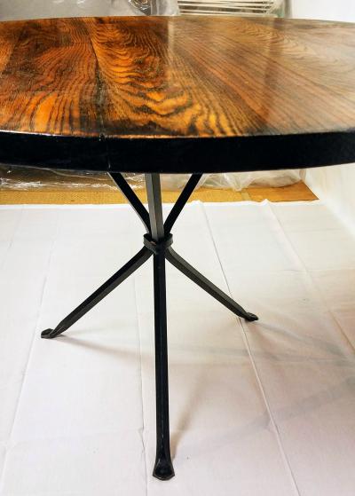 Cleo Baldon Cleo Baldon Wrought Iron and Oak 42 Dining Game Table Terra 1960s