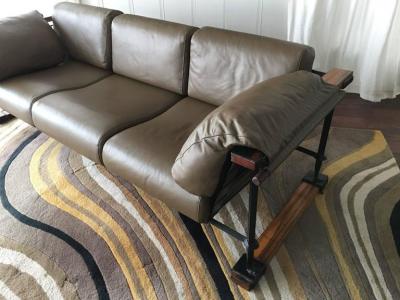 Cleo Baldon Handcrafted 8 Leather Indoor Outdoor Sofa by Cleo Baldon for Terra circa 1965