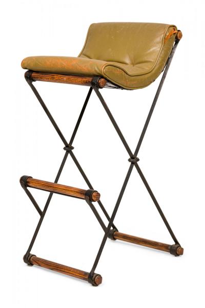 Cleo Baldon Pair of Cleo Baldon for Terra of California X Frame Avocado Green Barstools