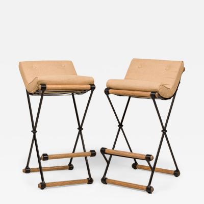 Cleo Baldon Pair of Cleo Baldon for Terra of California X Frame Beige Barstools