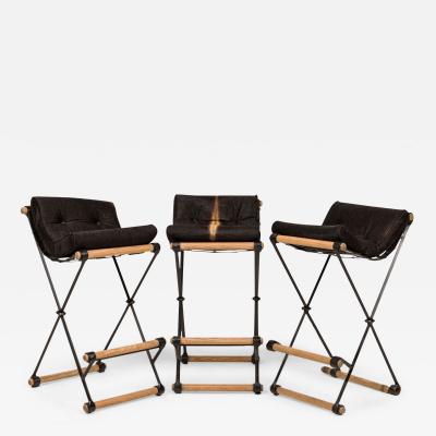 Cleo Baldon Set of 3 Cleo Baldon for Terra of California X Frame Faux Cowhide Barstools