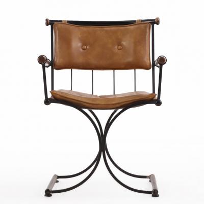Cleo Baldon Set of Four 1970s Iron Campaign Style Dining Chairs attributed to Cleo Baldon