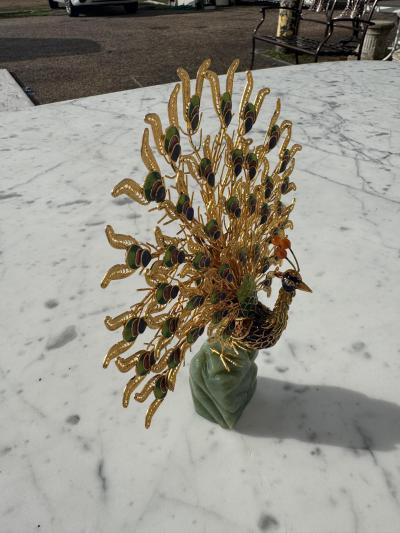 Cloisonne and Enameled Filligree Peacock Sculpture