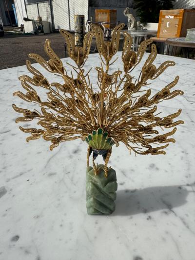 Cloisonne and Enameled Filligree Peacock Sculpture