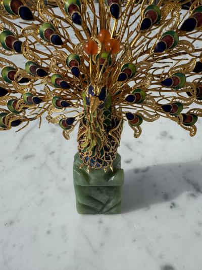 Cloisonne and Enameled Filligree Peacock Sculpture