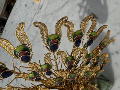 Cloisonne and Enameled Filligree Peacock Sculpture