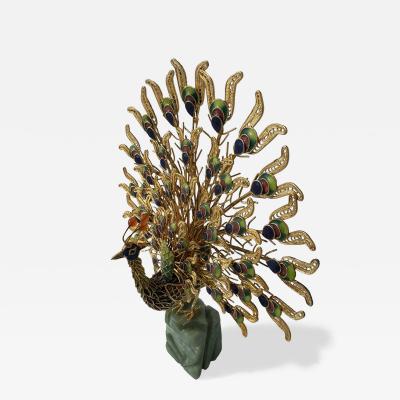 Cloisonne and Enameled Filligree Peacock Sculpture