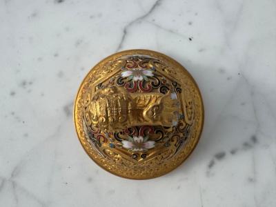 Cloisonne and Enameled Gilted Foo Dog Incense Burner on Wood Stand