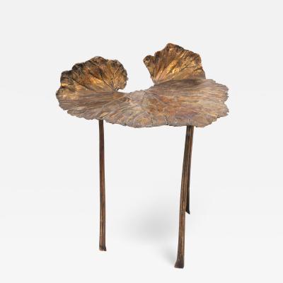 Clotilde Ancarani FOLLIA ELLE SIDE TABLE RHUBARB LEGS Bronze chair with golden patina