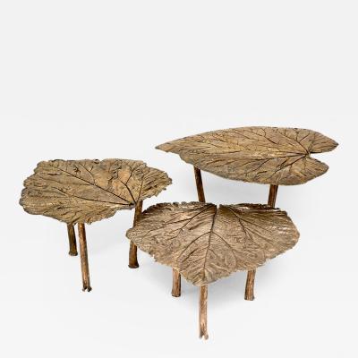 Clotilde Ancarani FOLLIA FLAT TABLES Bronze side tables with golden patina