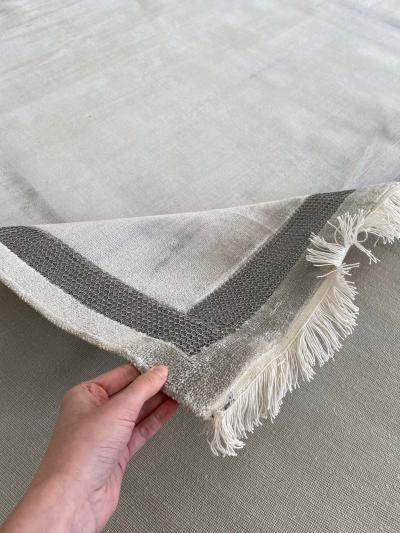 Cloud Blue Silk Rug with Metal Chain Border