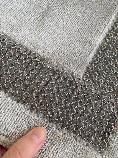 Cloud Blue Silk Rug with Metal Chain Border