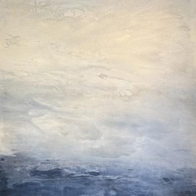 Cloudy Day on the Harbor by Margot Nimirosk acrylic on canvas framed 60 x 60 