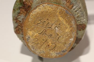 Clyde Burt Tall Studio Pottery Vessel Illegibly Signed Birdie dtd 2 79