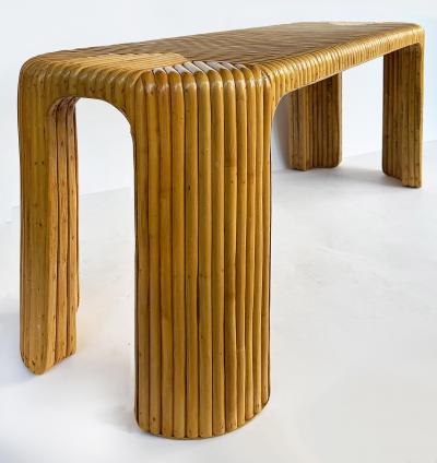 Coastal Split Reed Console Sofa Table with Waterfall Edges